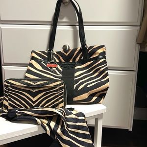 Coach Lot - Handbag and Wallet. Black and Tan. Zebra Print.